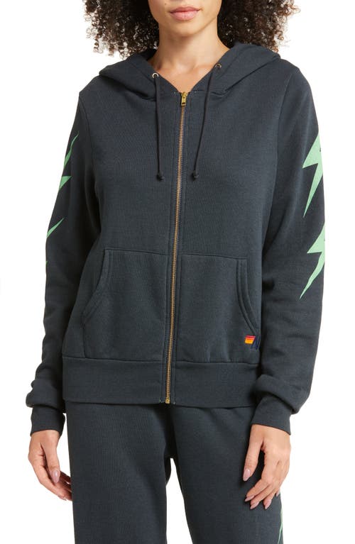 Shop Aviator Nation Bolt Zip Graphic Hoodie In Charcoal/mint