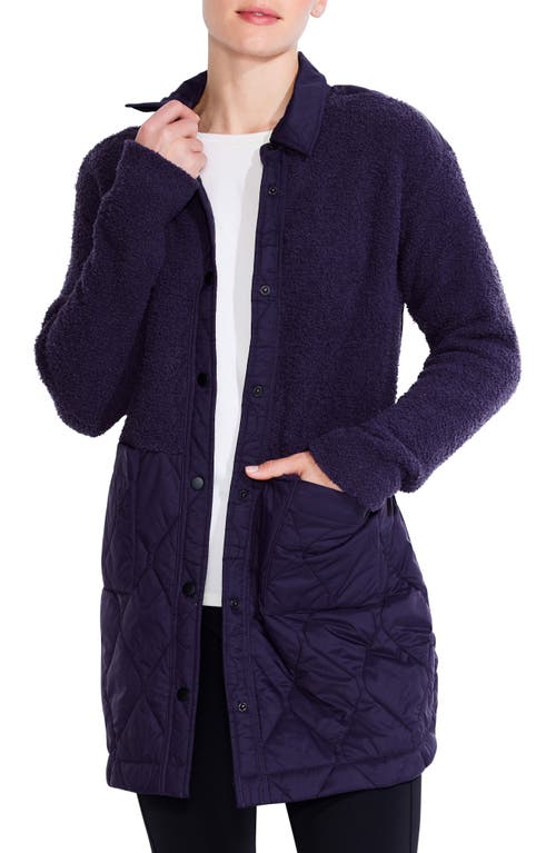NZ ACTIVE by NIC+ZOE Mixed Media Quilted Longline Coat in Aubergine