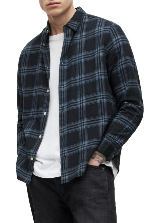 AllSaints Voltana Plaid Flannel Button-Up Shirt Ink at Nordstrom,