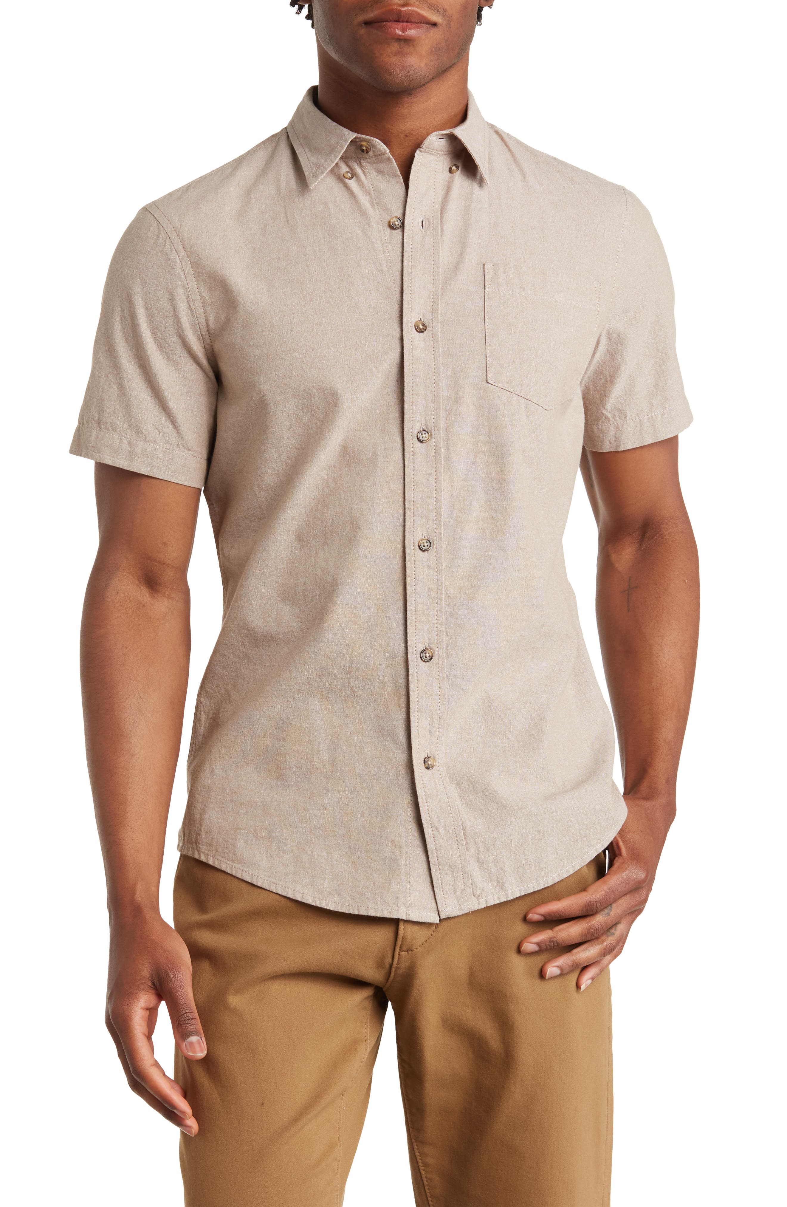 beige button up shirt mens