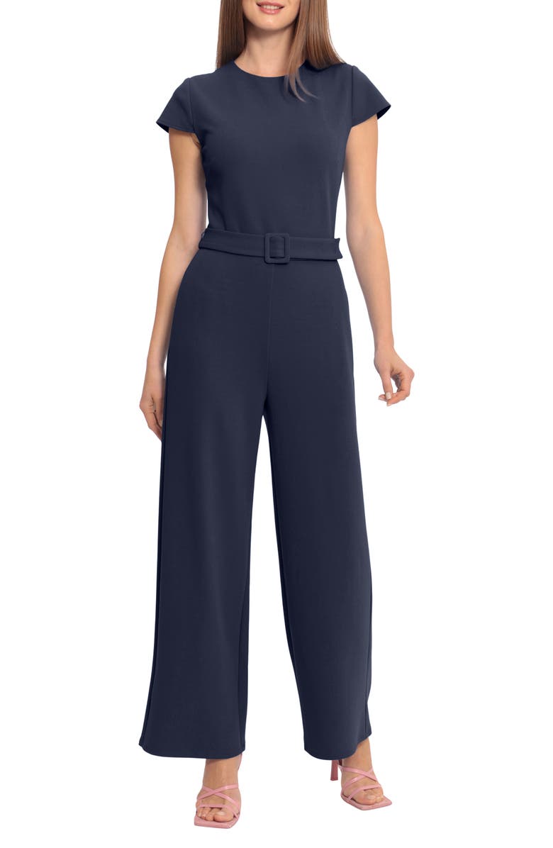 Maggy London Striped Cap Sleeve Surplice V Neck Jumpsuit