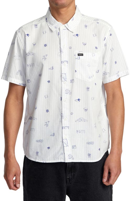 College Ruled Regular Fit Short Sleeve Button-Up Shirt in Antique White