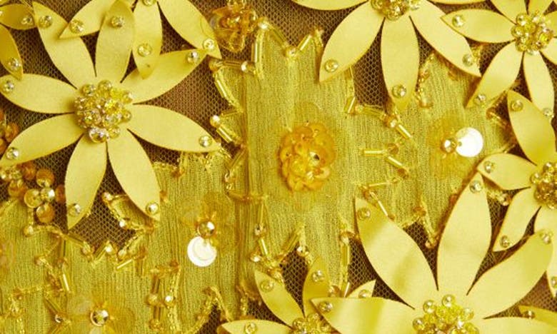 Shop Valentino Beaded Metallic Floral Minidress In Texture Yellow