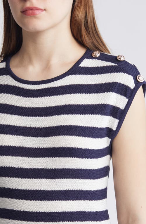 Shop Zoe And Claire Stripe Midi Sweater Dress In Navy/ivory