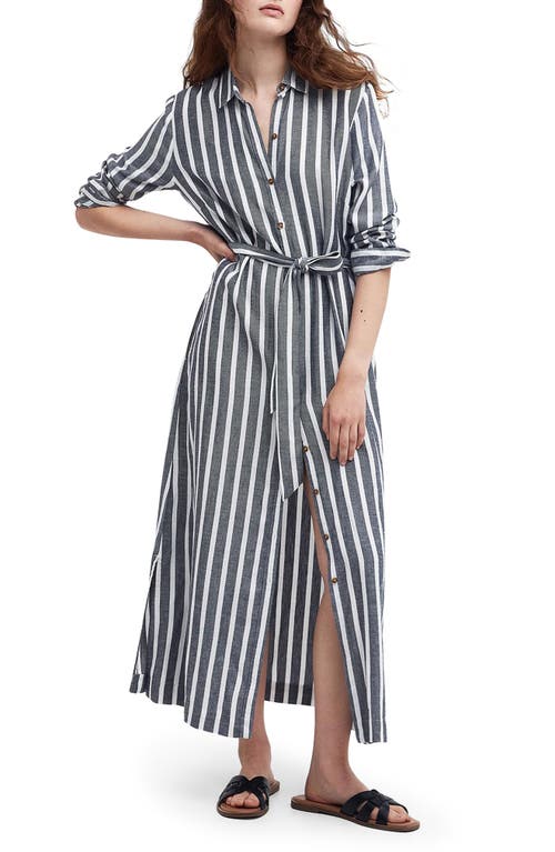 Annalise Stripe Long Sleeve Shirtdress in Navy Stripe