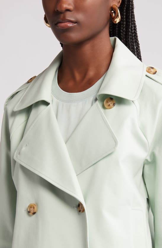 Shop Nordstrom Crop Stretch Cotton Trench Coat In Green Fondant