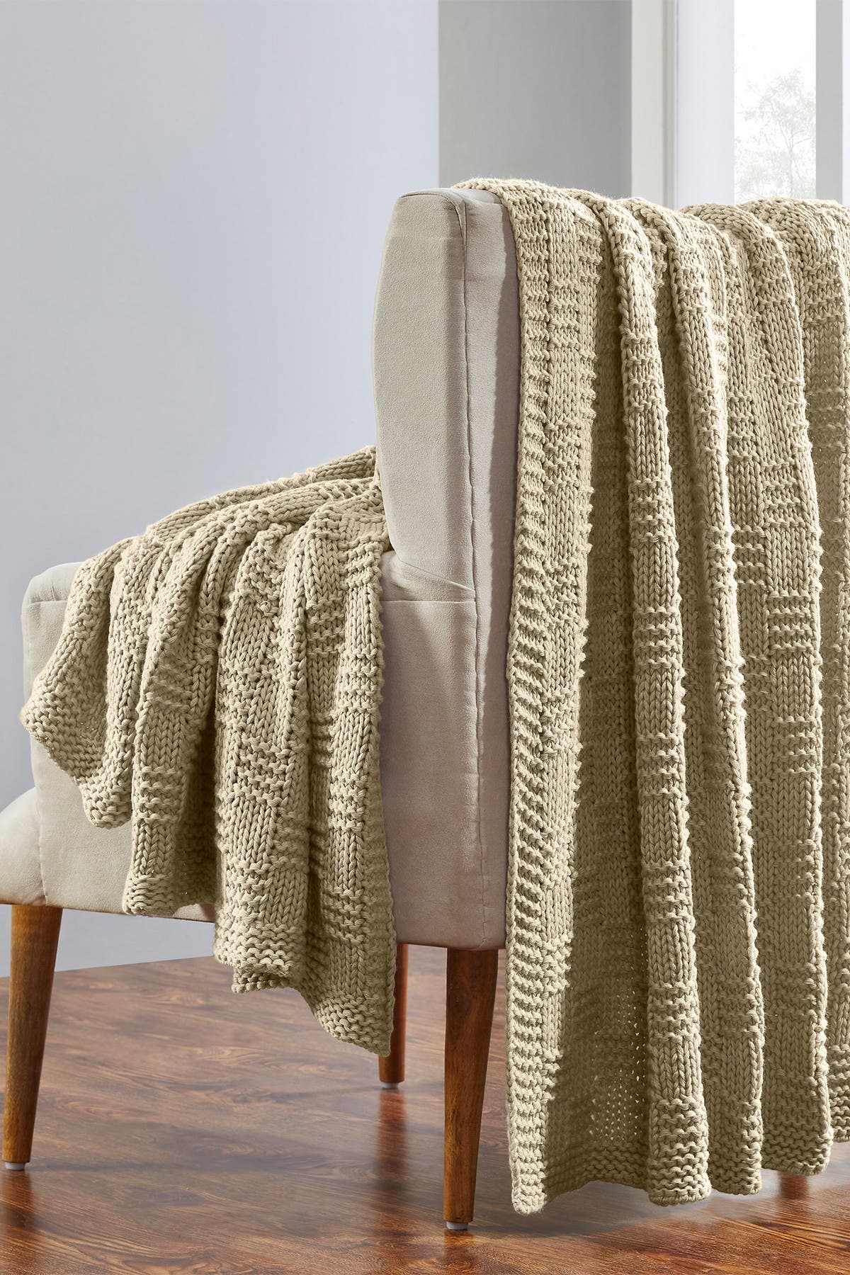 knitted beige throw