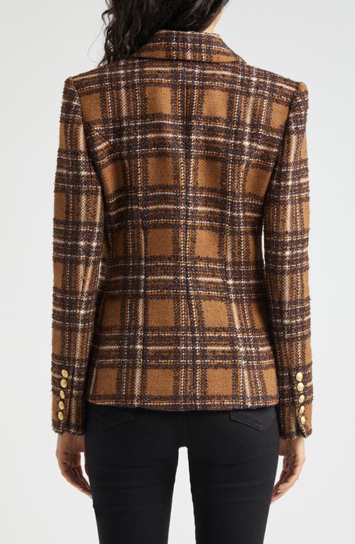 Shop L Agence L'agence Kenzie Double Breasted Blazer In Brown/yellow Plaid