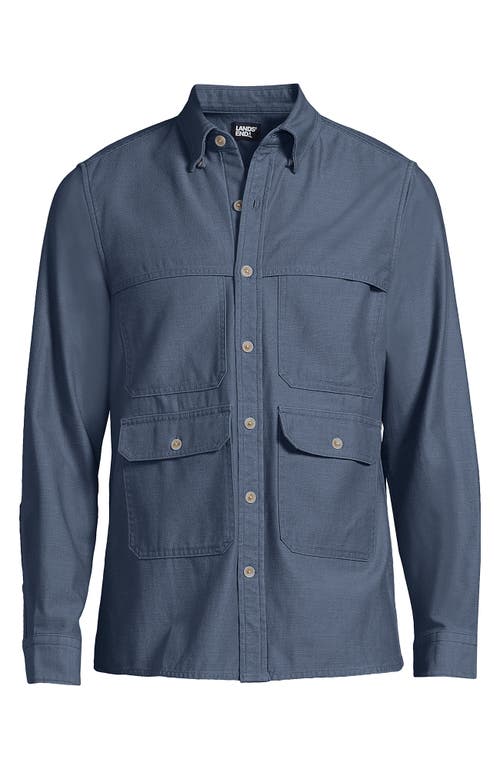 Shop Lands' End Long Sleeve Textured Twill Utility Shirt In Rain Cloud