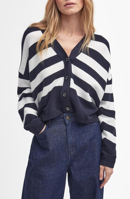 Shop Barbour Mariner Stripe Cotton Cardigan In Navy Stripe