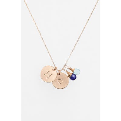 Nashelle Blue Quartz Initial & Heart 14K-Gold Fill Disc Necklace