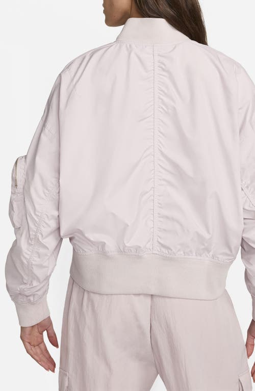 Shop Nike Sportswear Essentials Oversize Bomber Jacket In Platinum Violet/sail