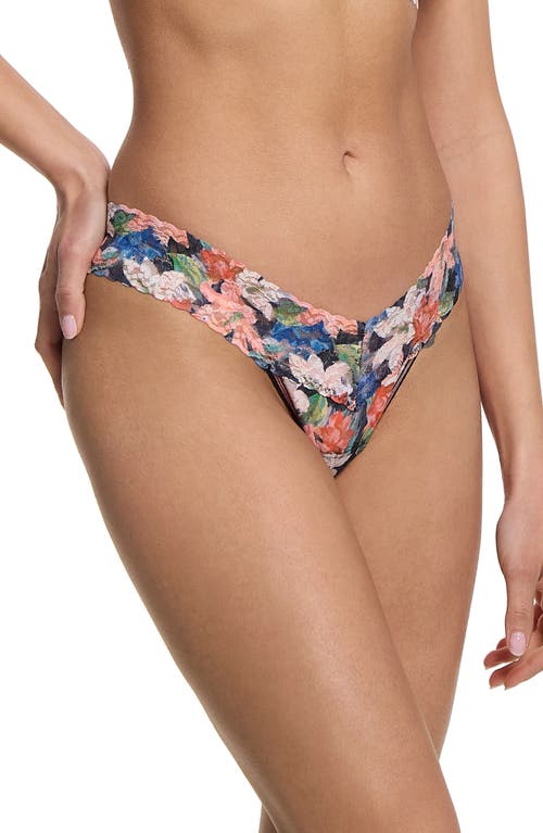 Shop Hanky Panky Print Low Rise Thong In Wonderous Black/peach Floral