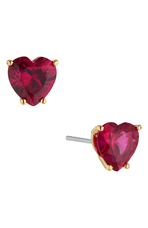 Nadri Modern Love Heart Stud Earrings in Gold With Dark Pink at Nordstrom