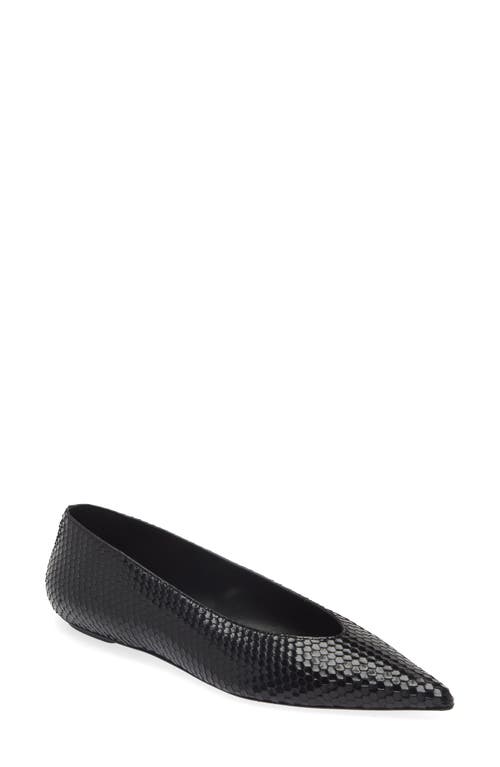 Stuart Weitzman Lina Snakeskin Embossed Pointed Toe Flat Black at Nordstrom,