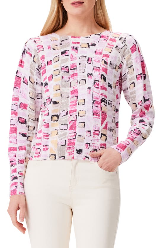 Shop Nic + Zoe Geo Mosaic Sweater In Pink Multi