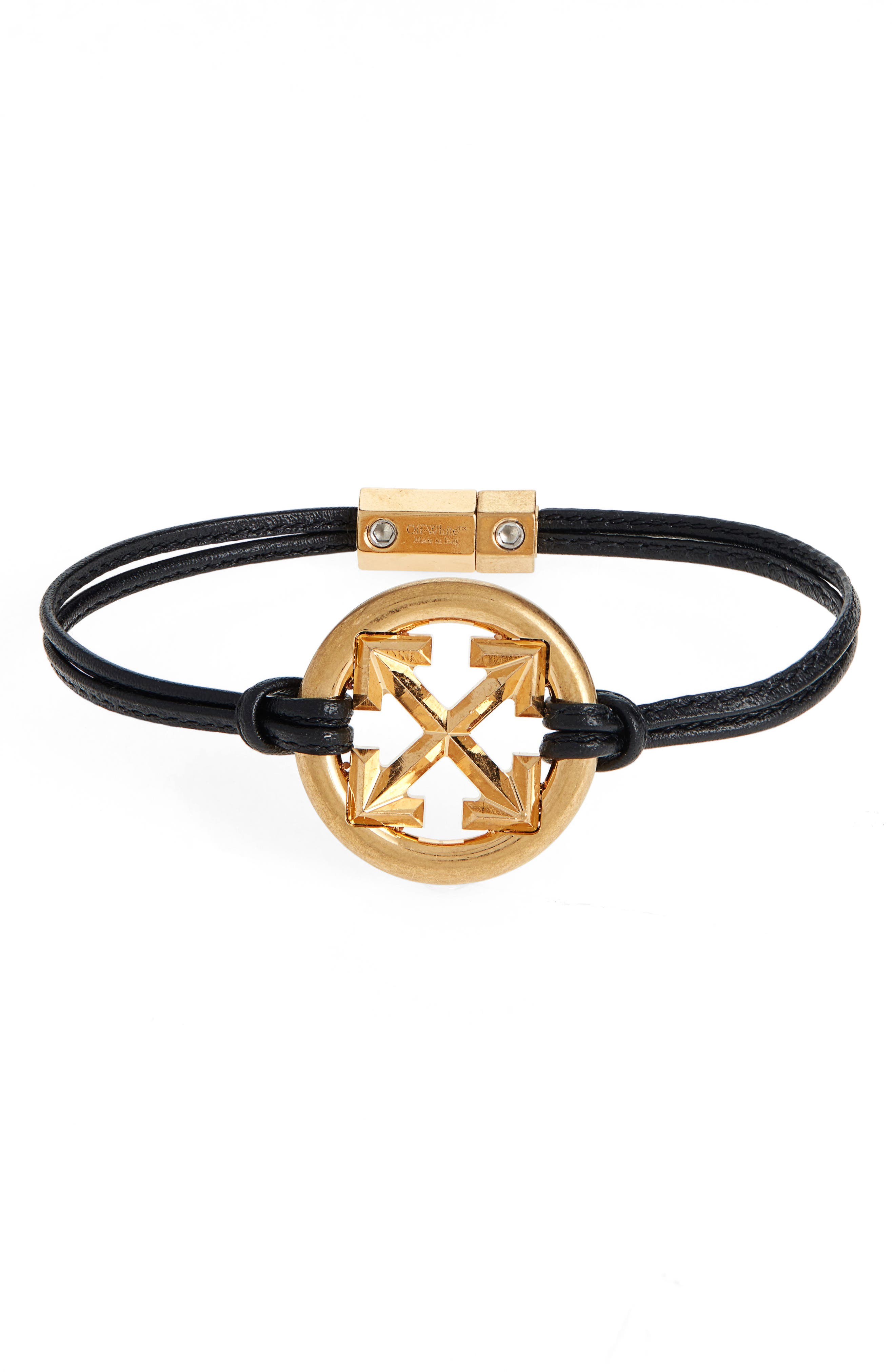 Off-White Arrow Leather Bracelet in Black Gold at Nordstrom
