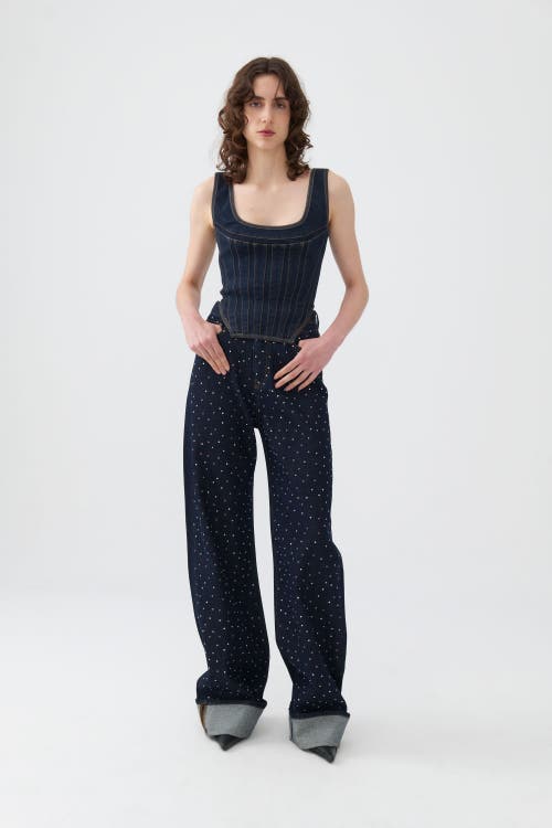 Shop Nocturne High Waist Folding Leg Jeans In Navy Blue