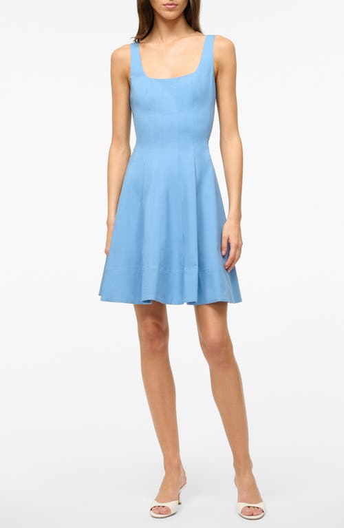 Staud Wells Stretch Cotton Fit & Flare Dress In Azure