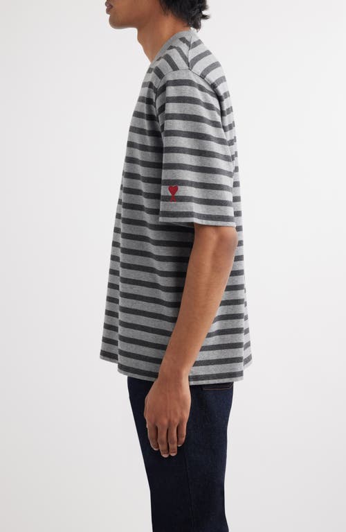 Shop Ami Alexandre Mattiussi Ami Paris Mariniere Stripe Cotton T-shirt In Light Grey/dark Grey