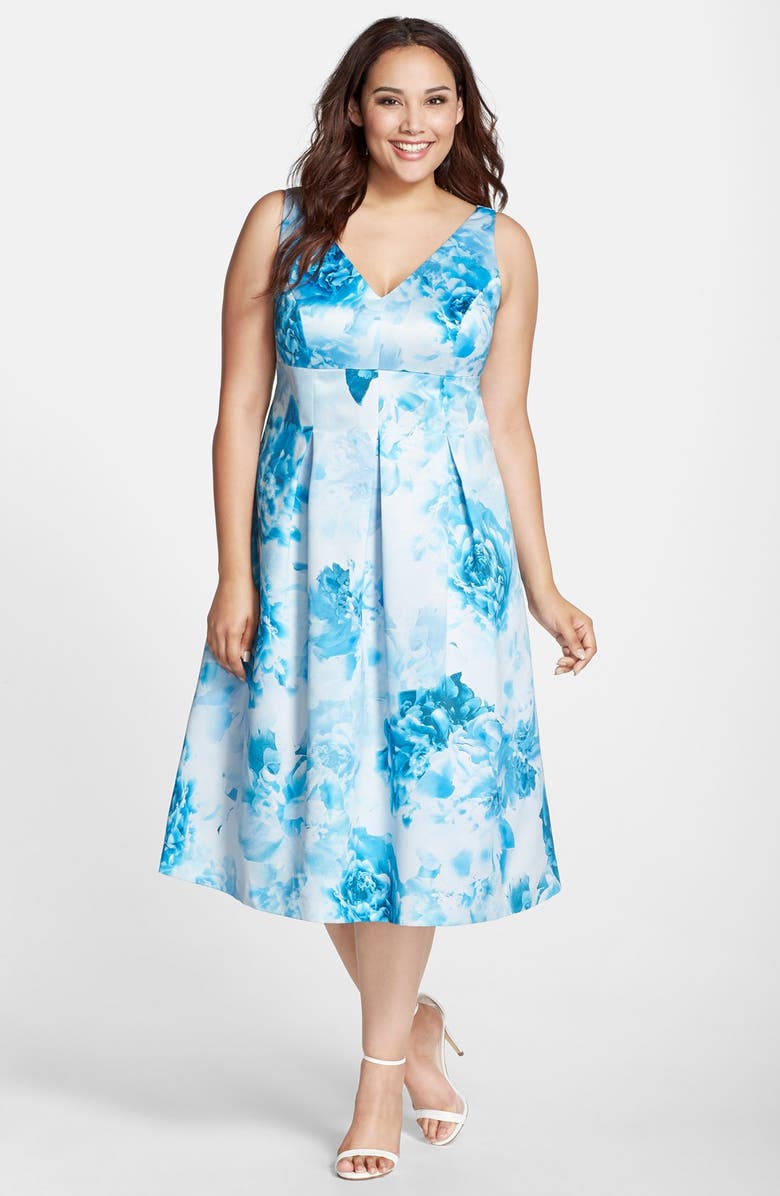 Adrianna Papell Floral Satin Party Dress (Plus Size) | Nordstrom