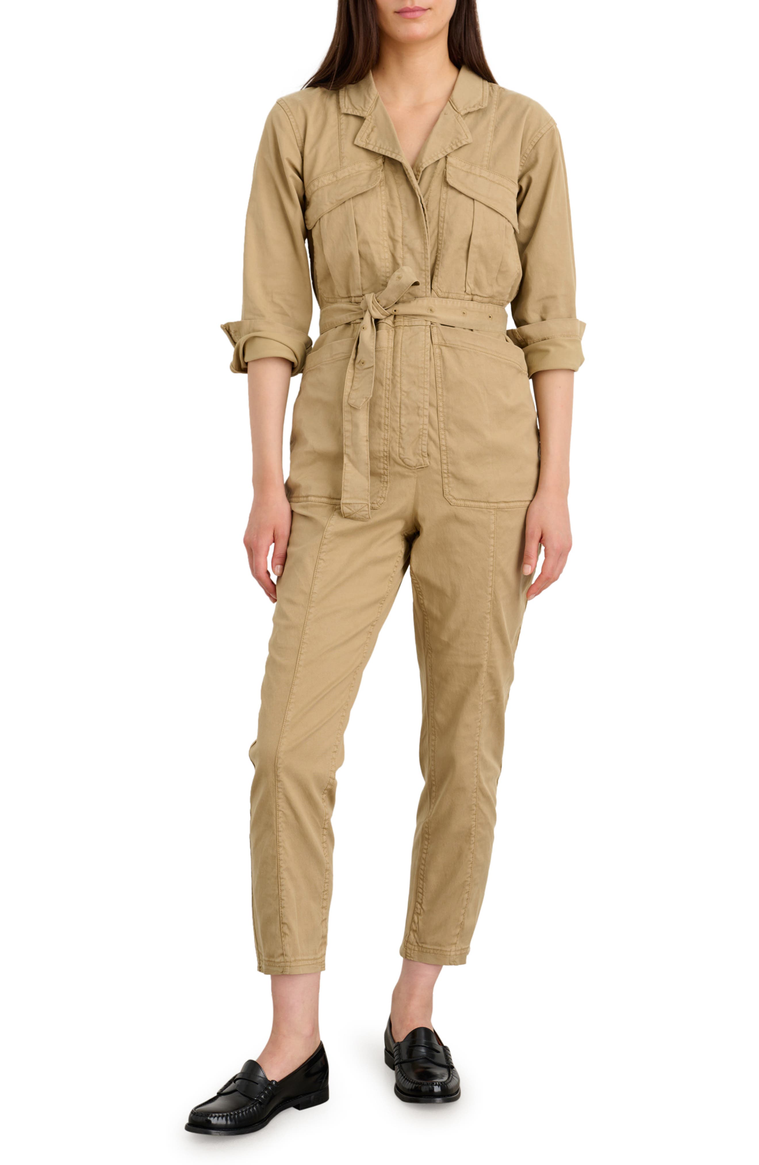 long sleeve khaki jumpsuit