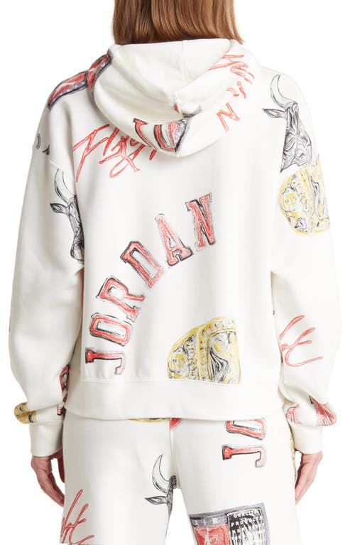 Shop Jordan Brooklyn Print Fleece Hoodie In Sail/black