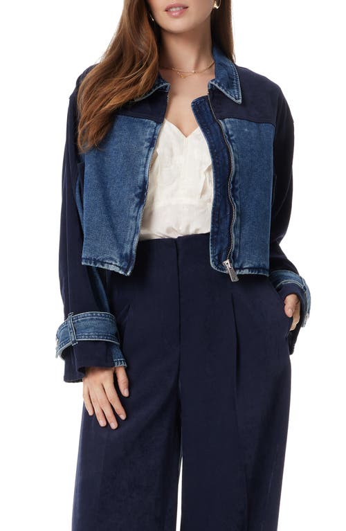 Sam Edelman Mesa Crop Denim Moto Jacket in Navy Lapis 