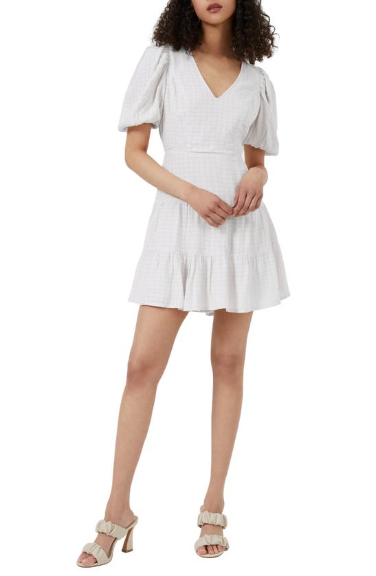 French Connection Gingham Birch Tiered Minidress In Summer White Multi
