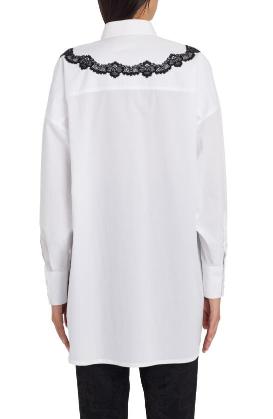 Shop Dolce & Gabbana Dolce&gabbana Oversize Lace Yoke High-low Cotton Blend Button-up Shirt In Optic White