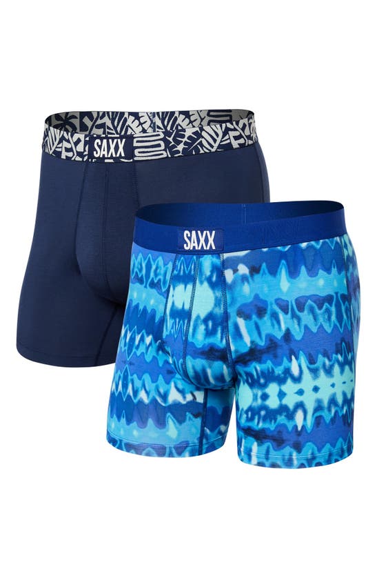 Saxx Vibe Super Soft 2-pack Slim Fit Boxer Briefs In Optic Tie Dye/ Navy Tile