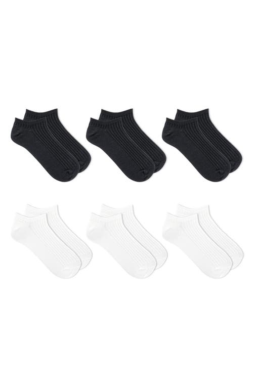 6-Pack Assorted No-Show Socks in Black White