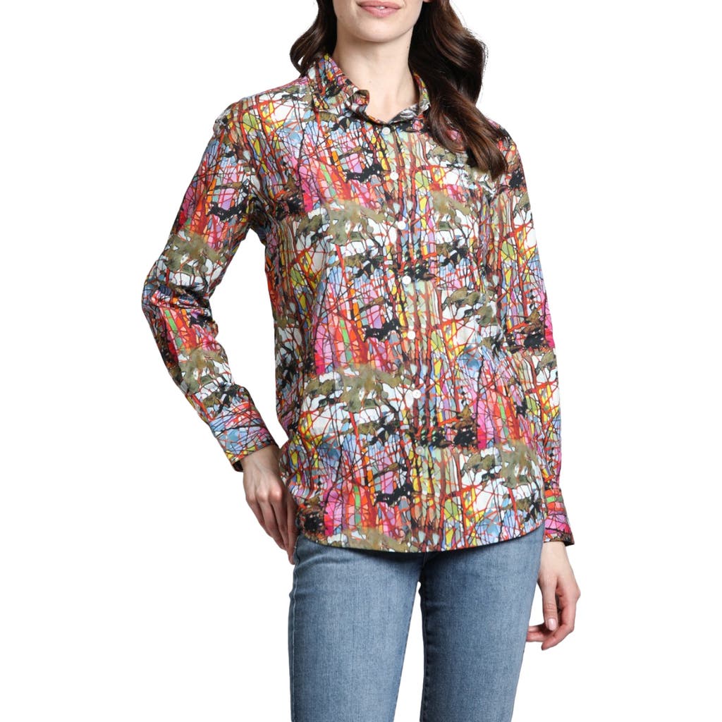 Apny Paint Splatter Boyfriend Poplin Button-up Shirt In Red Multi