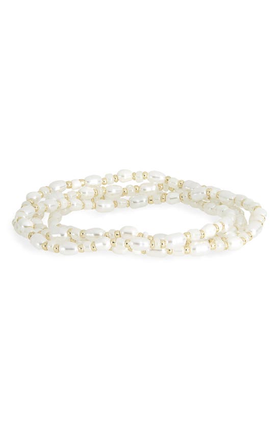 Shop Nordstrom Imitation Pearl Convertible Bracelet/necklace In White- Gold