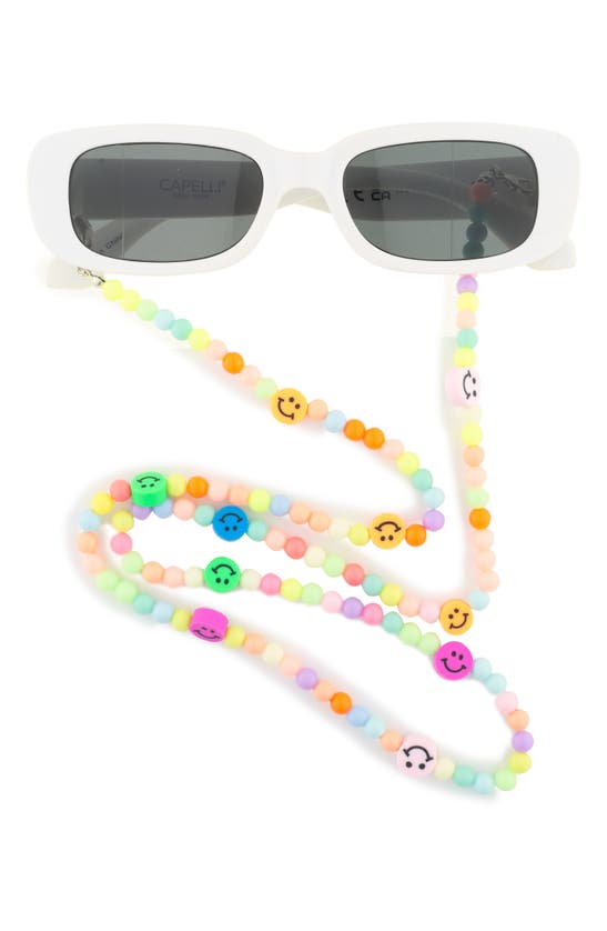 Capelli New York Kids' Rectangular Sunglasses & Beaded Chain In White Multi