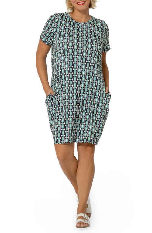 Leota Print Short Sleeve T-Shirt Dress in Capri Blue Radiance