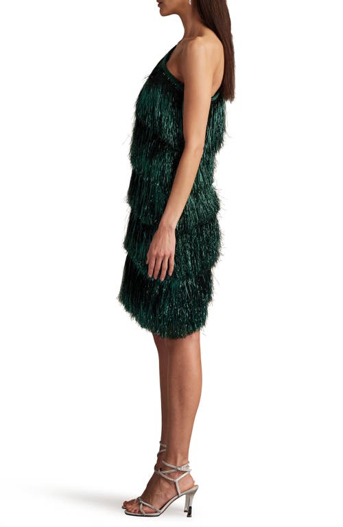 Shop Sho By Tadashi Shoji Metallic Fringe One-shoulder Cocktail Dress In Jungle Green