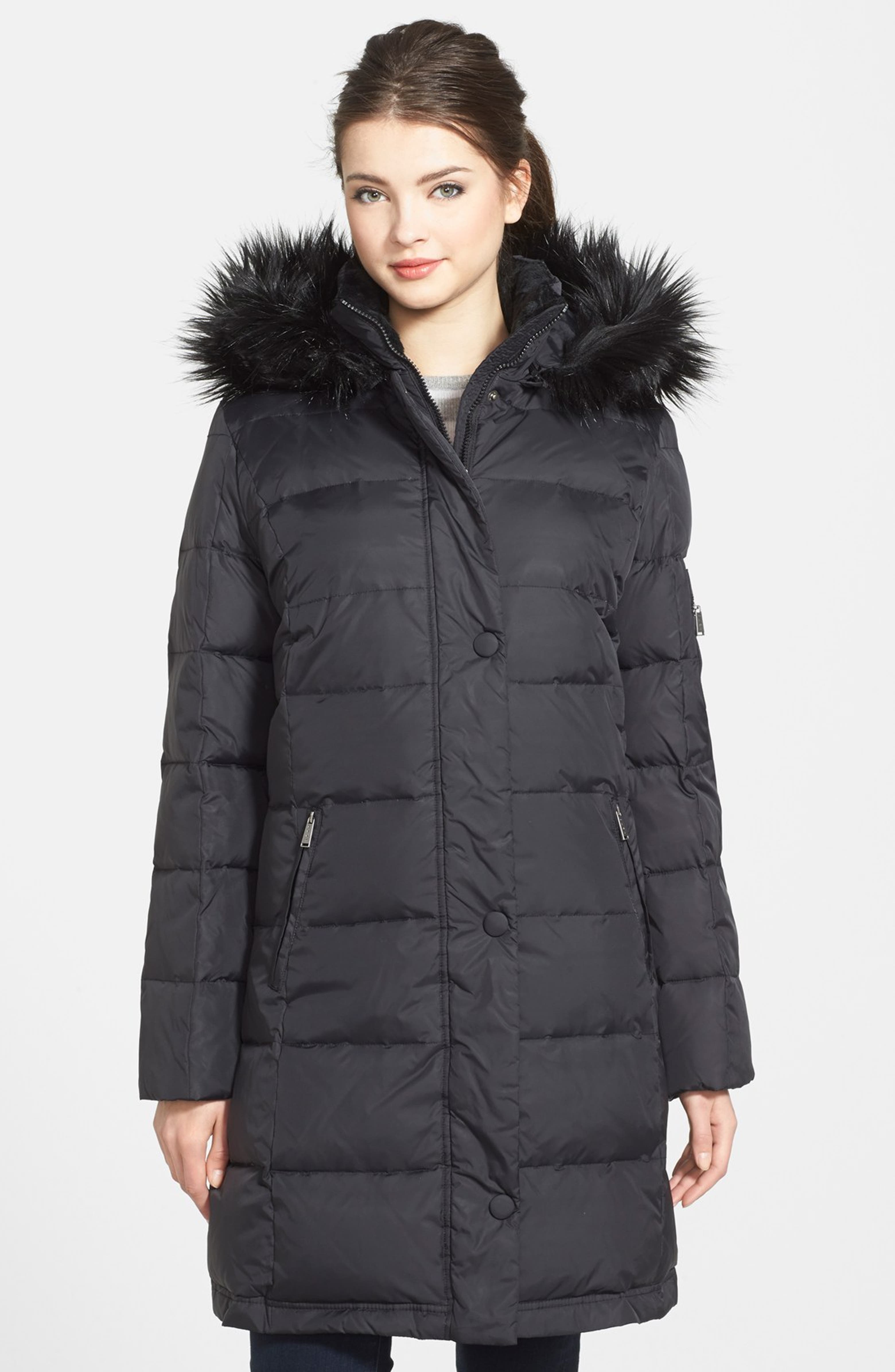 DKNY Faux Fur Trim Down & Feather Coat (Regular & Petite) | Nordstrom