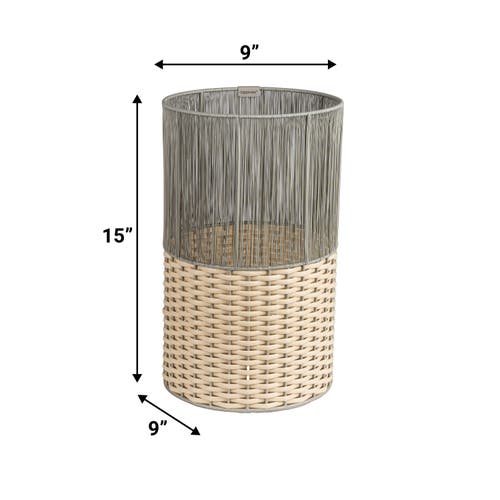 Happimess Harper Modern 2-tone Faux Wicker Cylinder Waste Basket In Gray/cream