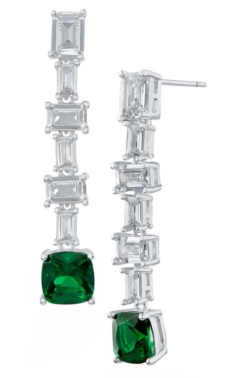 Cz By Kenneth Jay Lane Cubic Zirconia Baguette Drop Earrings In Emerald/silver