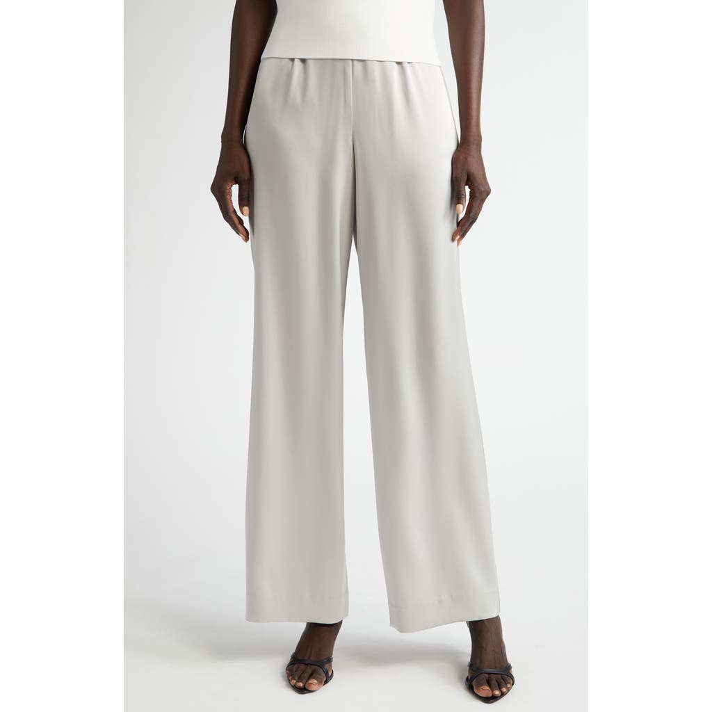 St John Satin Crepe Wide-leg Trouser Pants With Button Detail In Platinum