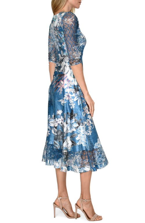 Shop Komarov Charmeuse & Chiffon A-line Dress In Azure Bouquet