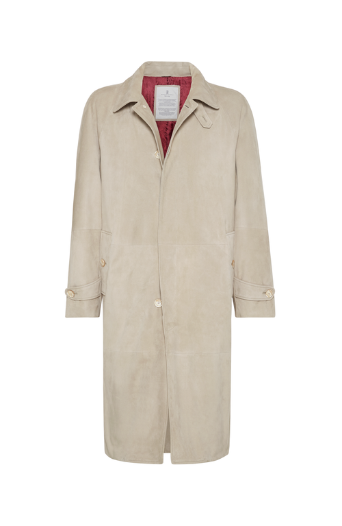 Shop Brunello Cucinelli Suede Overcoat In Stone Grey