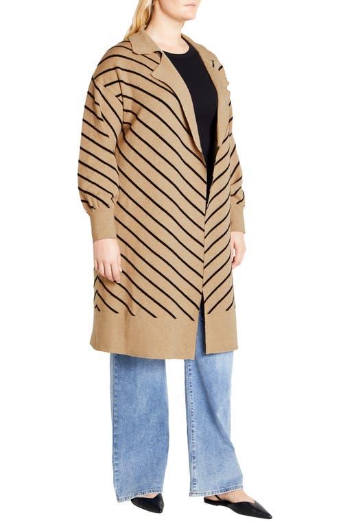 Shop City Chic Ivy Stripe Long Cardigan In Nougat Stripe