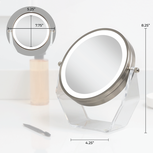 Zadro Lighted Makeup Mirror With Magnification & Swivel In Satin Nickel