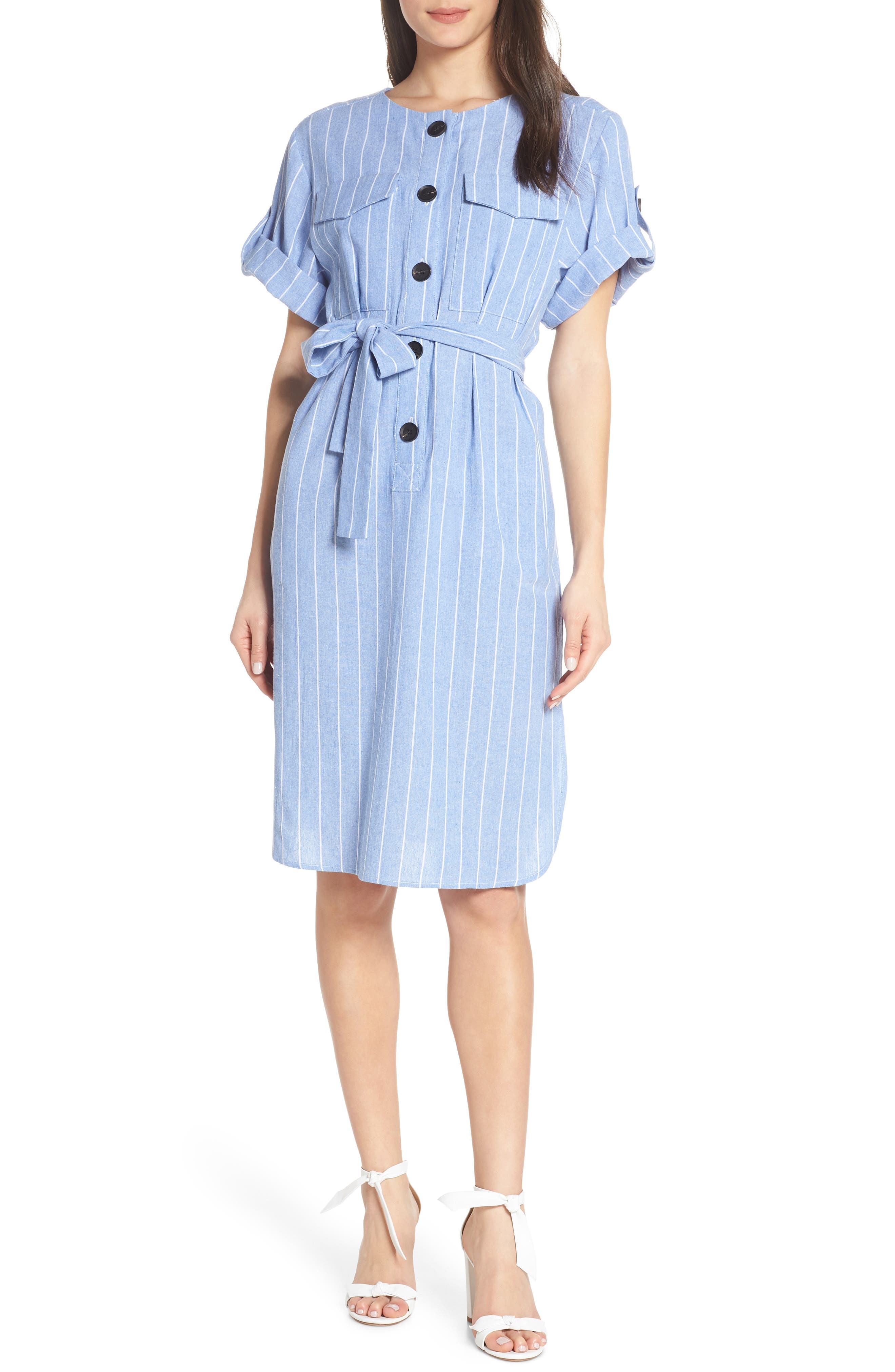 Caara Fay Stripe Button Front Dress, Blue
