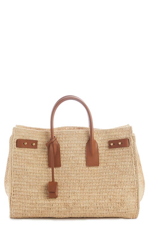 Saint Laurent Medium Sac de Jour Raffia Top Handle Bag in Naturel/Brick at Nordstrom