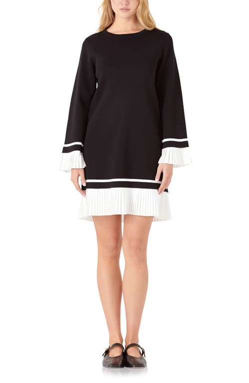 ENGLISH FACTORY ENGLISH FACTORY MIXED MEDIA LONG SLEEVE MINIDRESS 