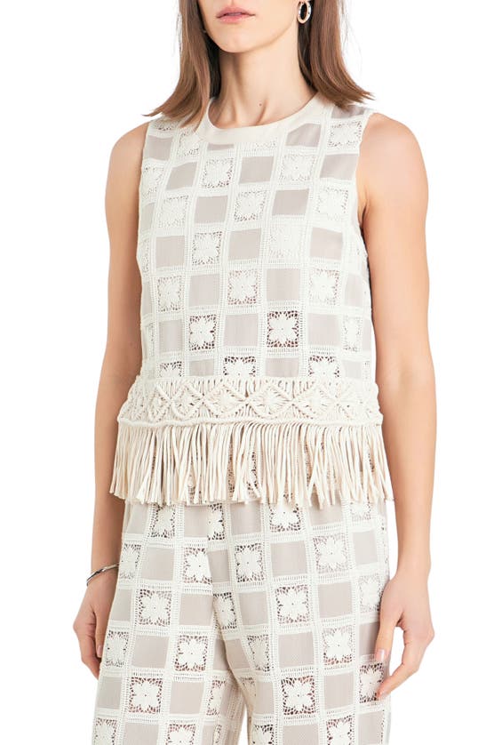 English Factory Crochet Lace Patchwork Tank In Beige Multi
