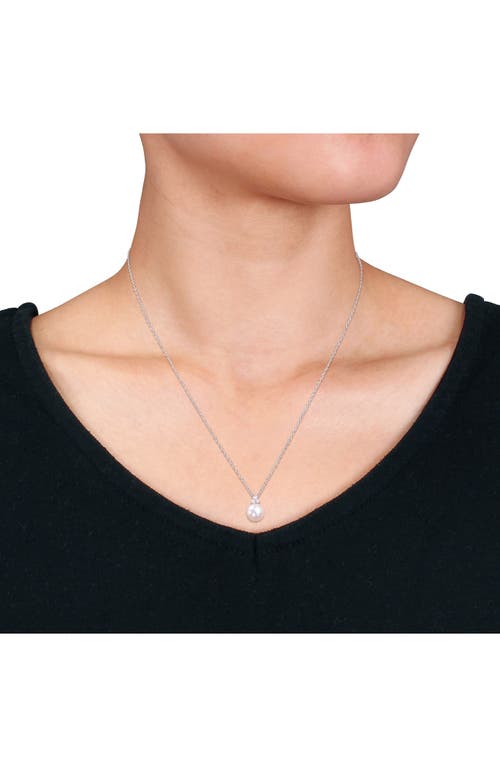 Shop Delmar Cultured Freshwater Pearl & Diamond Pendant Necklace In Silver/pearl